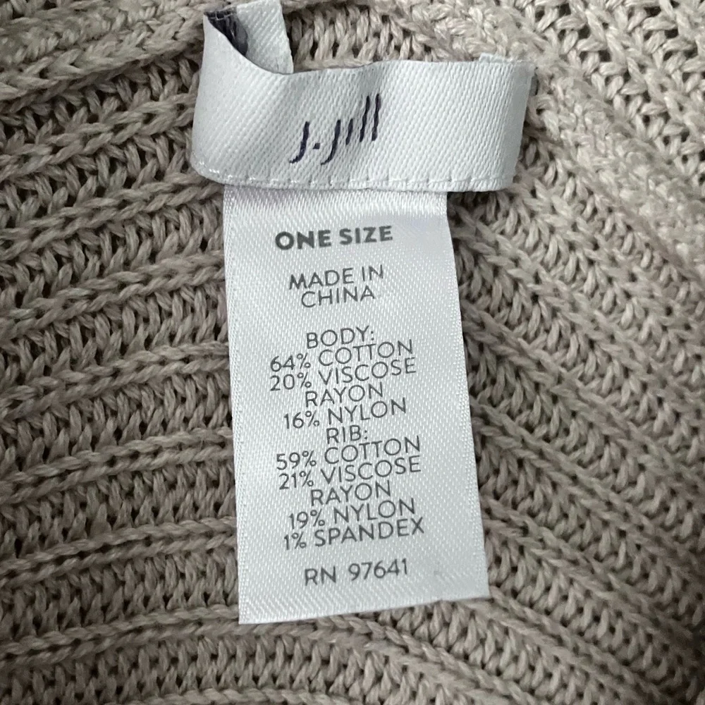 J Jill Ribbed Knit Sweater Shawl Wrap Boho Longline Ruana Beige - Picture 7 of 11